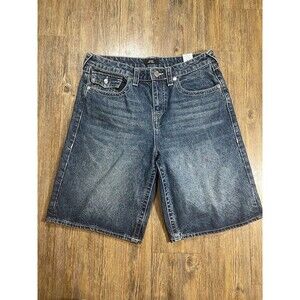 True Religion Denim Shorts Mens 29 Blue Jessie Super Baggy Flap Pockets Jorts